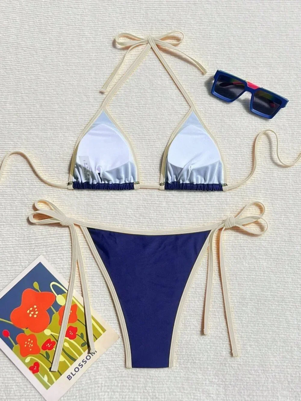Navy Blue Sexy Women's Halter Beach Bikini Set